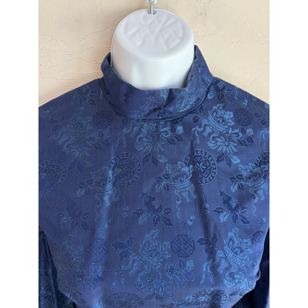 Vintage 60s 70s Handmade Navy Brocade Mini Dress XS S Gothic Victorian Regency - Picture 7 of 14